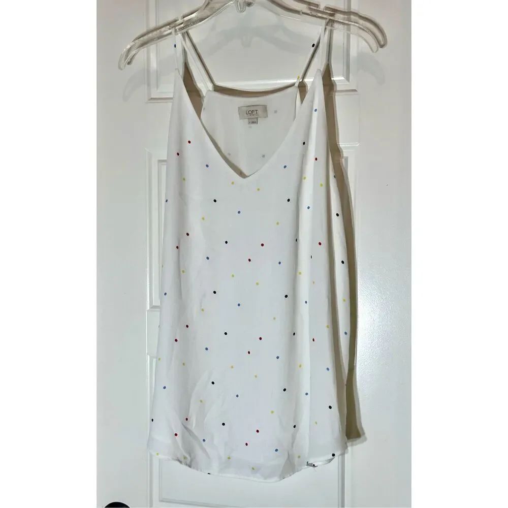 Ann Taylor LOFT white polka dot top size L